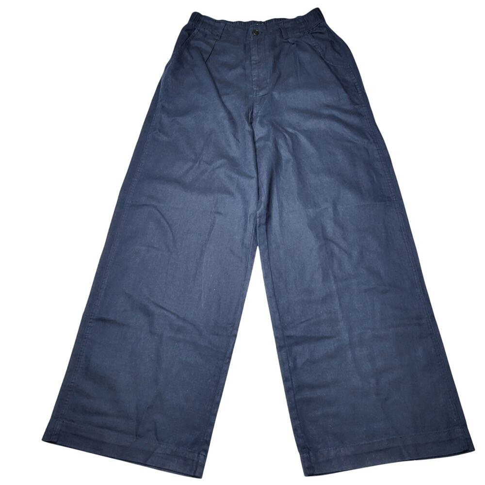 Madewell Tall Cotton Linen Pleated Wide Leg Pants Navy Blue Indigo Spring 2T 2 - Picture 3 of 10
